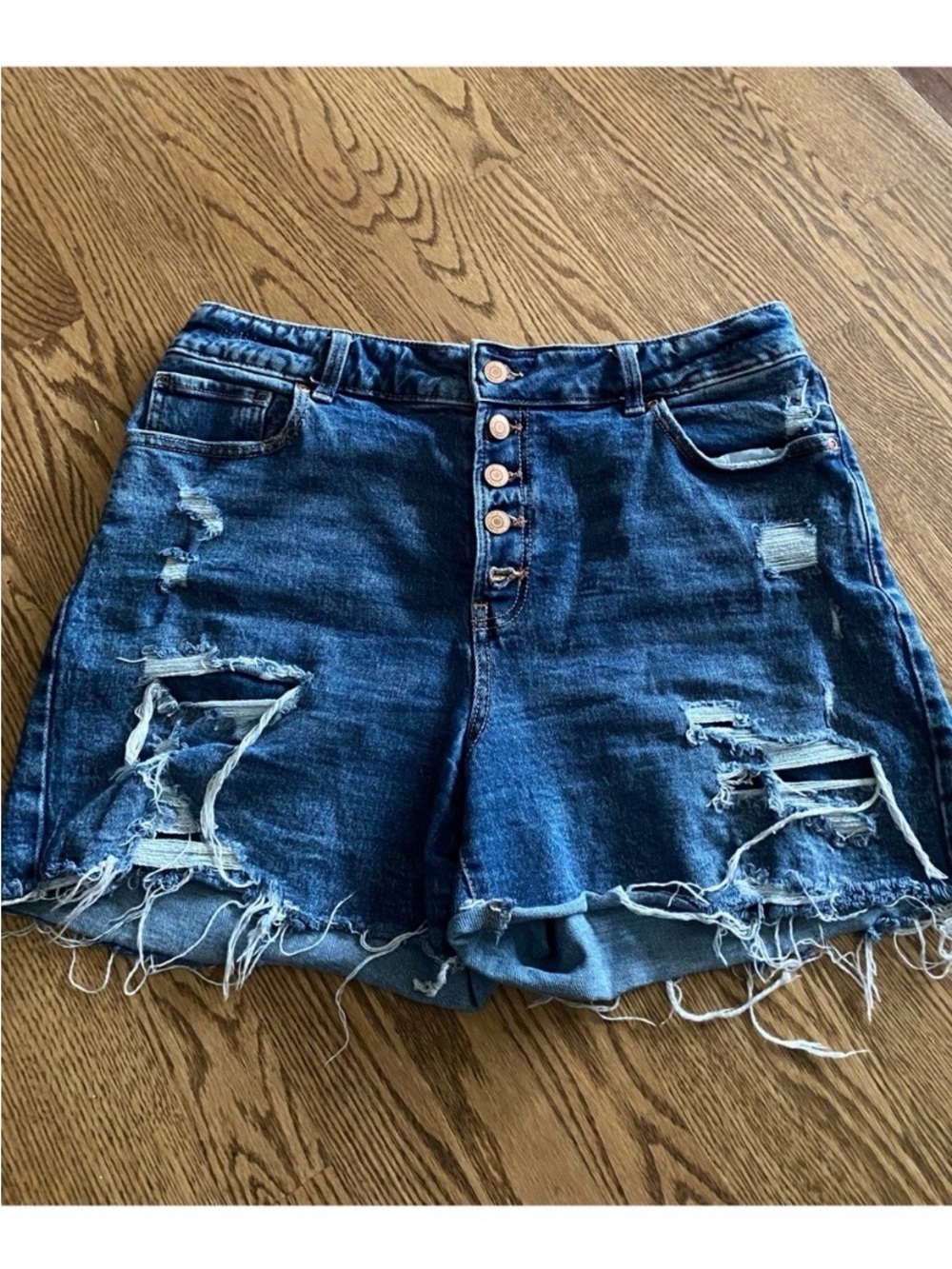 MAURICES Ripped Button Fly Super High Rise Jean Shorts - Picture 3 of 6